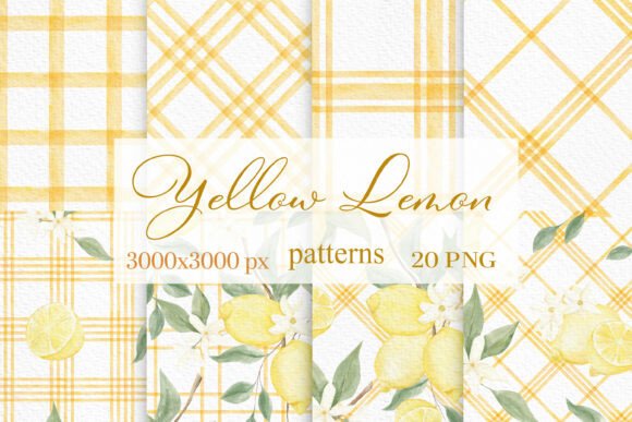 Download Watercolor Checkered Lemon Pattern Set - Premium Resources