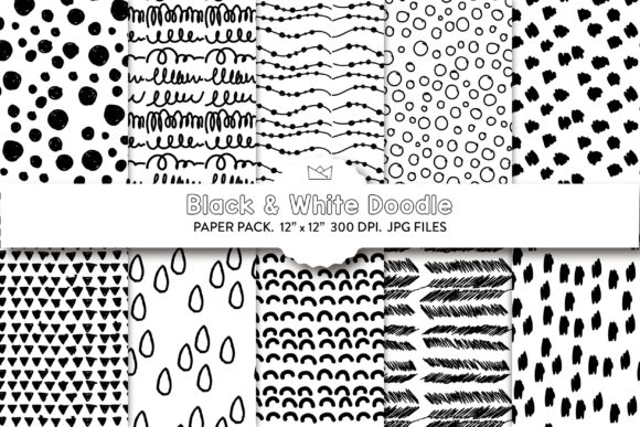 Download Doodle Digital Paper Pack, Black &amp; White - White Collection