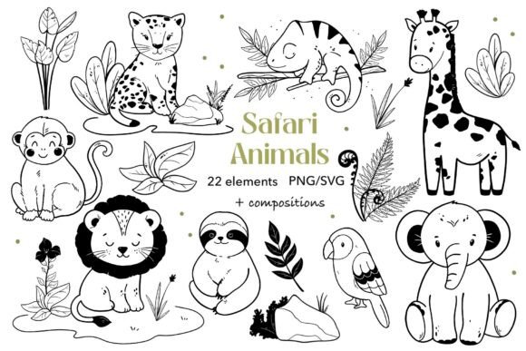 Download Safari Animals Black and White Clipart - White Collection