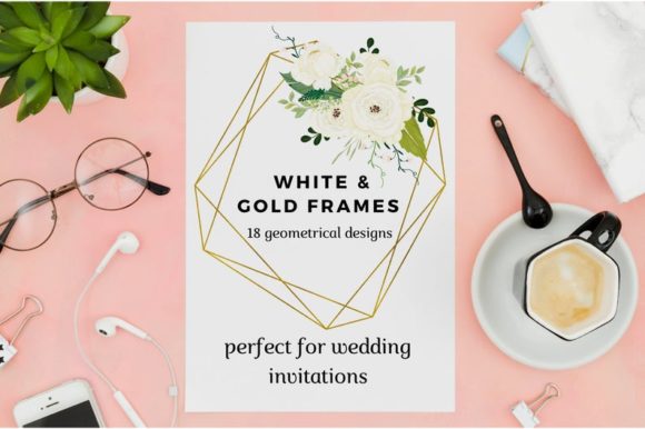 Download White Flowers &amp; Romantic Geometric Frame - White Collection