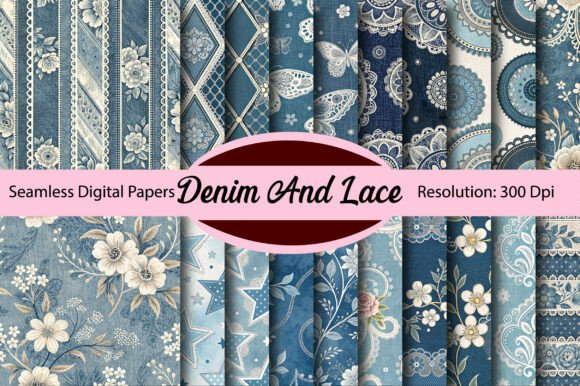 Download Denim and Lace Seamless Digital Paper - Seamless digital paper Collection
