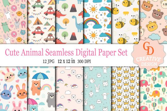 Download Cute Animal Seamless Digital Paper Set - Seamless digital paper Collection