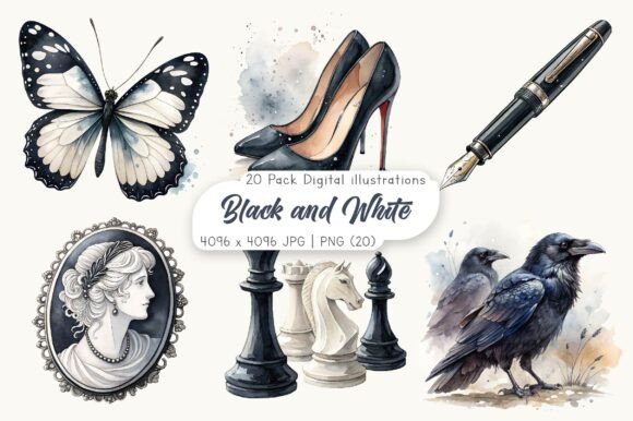 Download Watercolor Black and White Clipart - White Collection