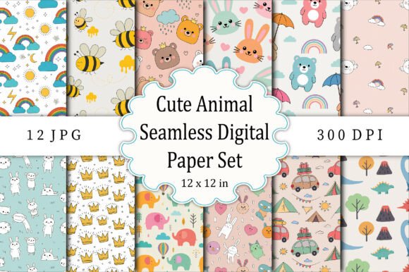 Download Cute Animal Seamless Digital Paper Set - Seamless digital paper Collection