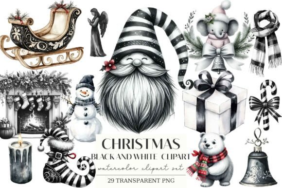 Download Christmas Black and White Clipart - White Collection