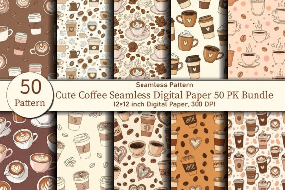 Download Cute Coffee Seamless Digital Paper 50 PK - Seamless digital paper Collection