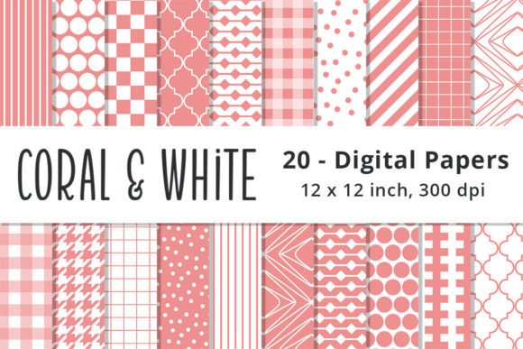 Download Coral and White Digital Scrapbook Paper - White Collection