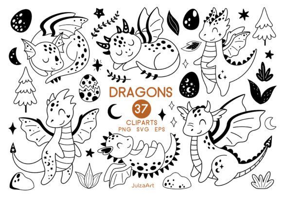 Download Black and White Dragon Clipart - White Collection